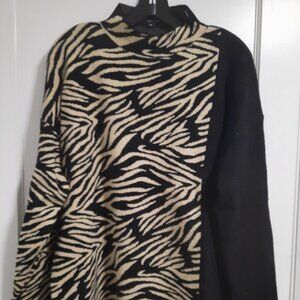 Metric Knits Women's Animal Print Mock Neck Colorblock Sweater Sz XL
